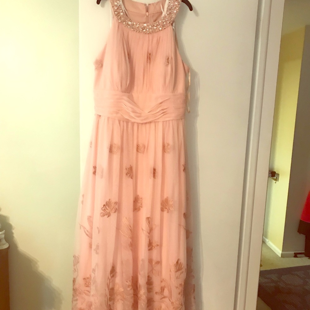 Pale pink rose gold embroidered gown